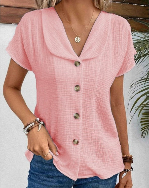 Larissa | Damen Kurzarm-Bluse mit Knopfleiste