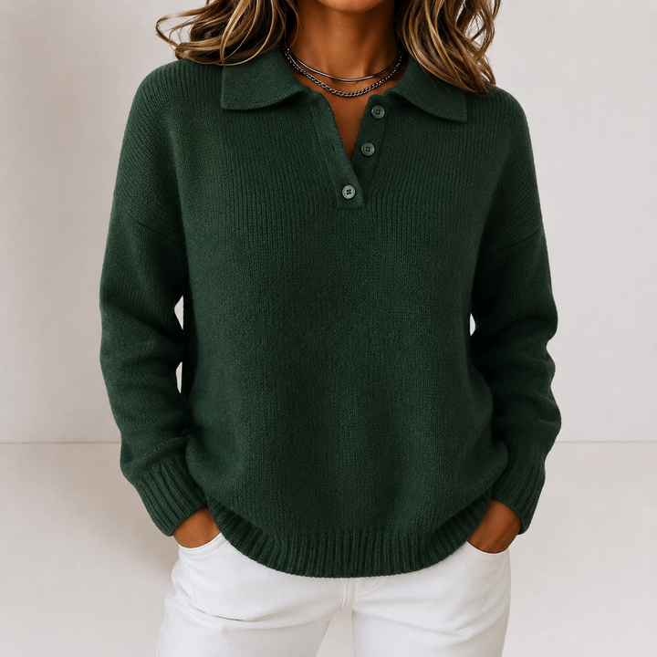Lea | Women's Polo Sweater with Button Placket