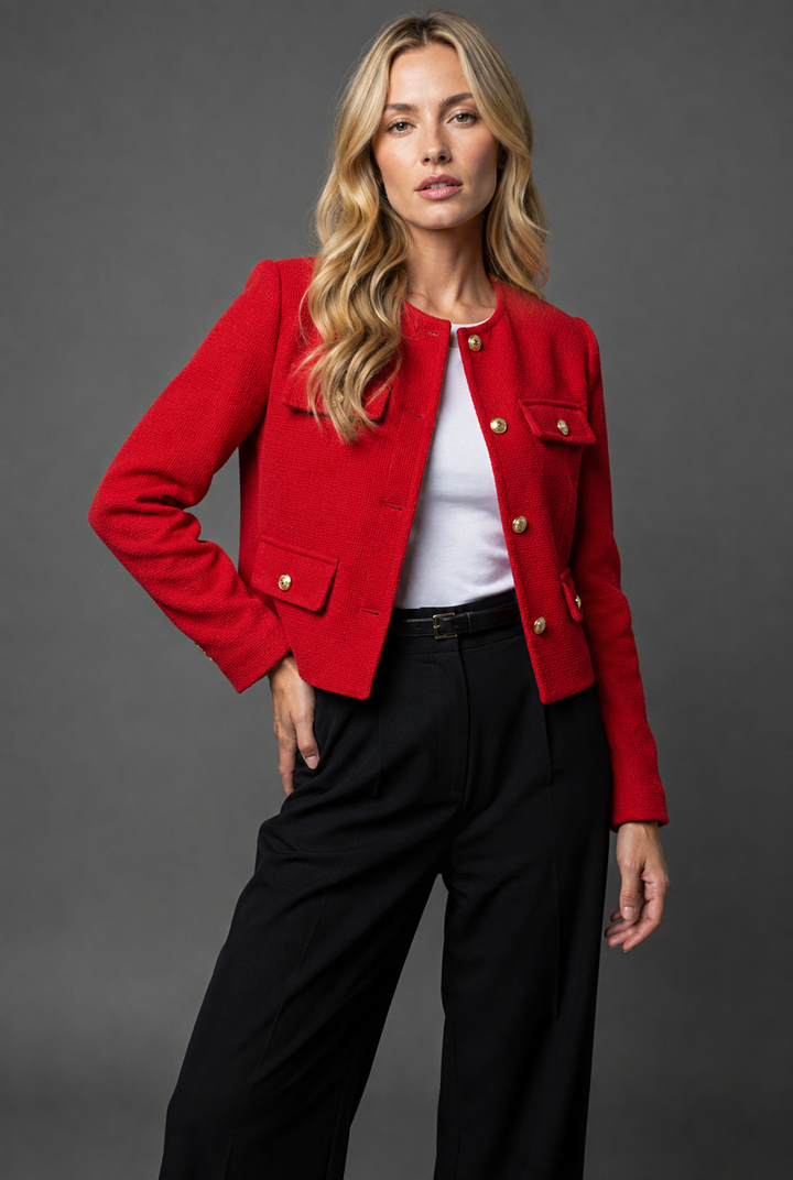 Lena | Damen Cropped Tweed Blazer mit Goldknöpfen