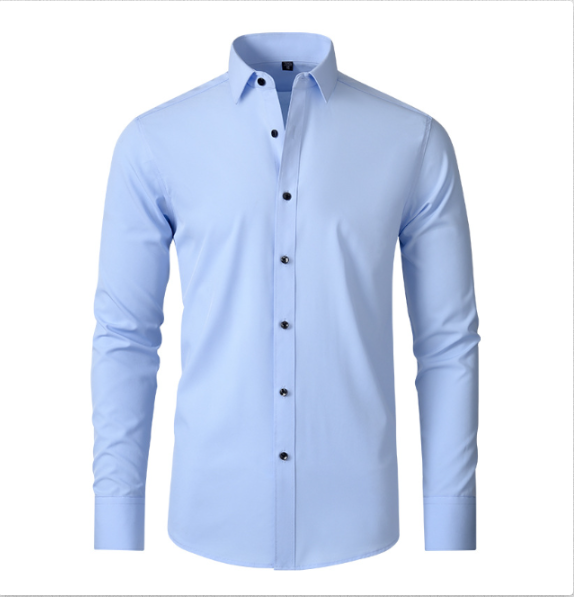 Hellblaues Lorenz Slim Fit Stretch-Hemd mit klassischem Kragen und dunklen Knöpfen für einen modernen Business-Look.