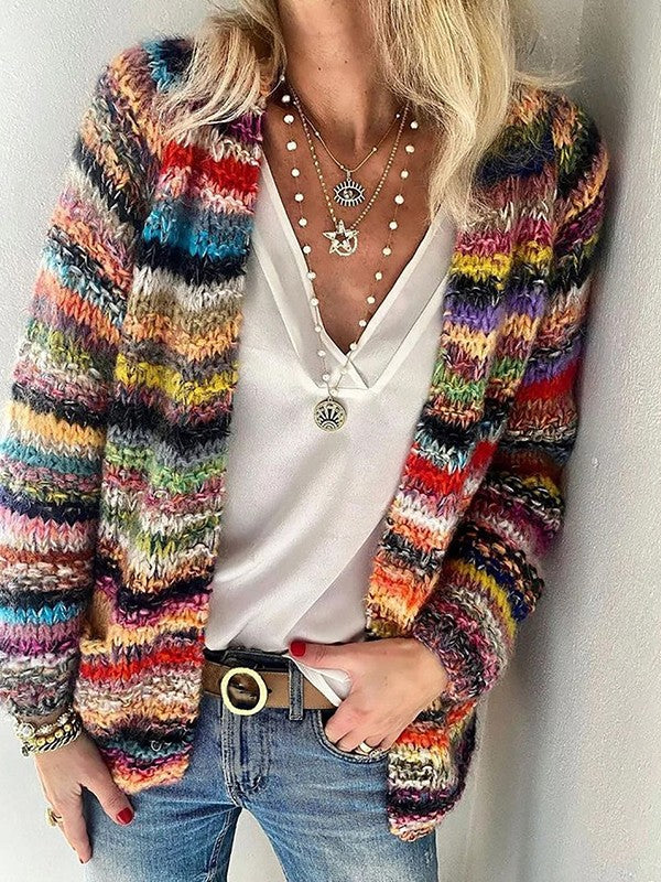 Mara-Sophie | Gilet multicolore en maille pour femme, ouvert sur le devant