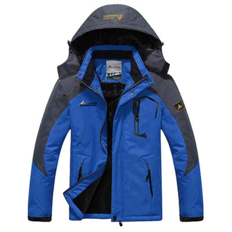 Blaue Marco Herren-Winterjacke mit Kapuze, weichem Fleece-Futter und wasserabweisender Oberfläche für optimalen Kälteschutz.
