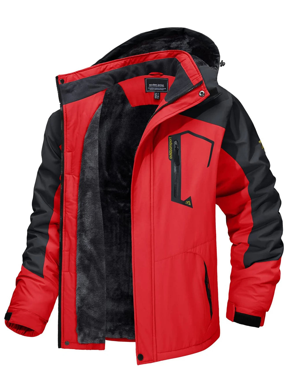 Marco Herren Winterjacke in Rot-Schwarz mit warmem Fleece-Futter, wasserabweisender Oberfläche und praktischer Kapuze.