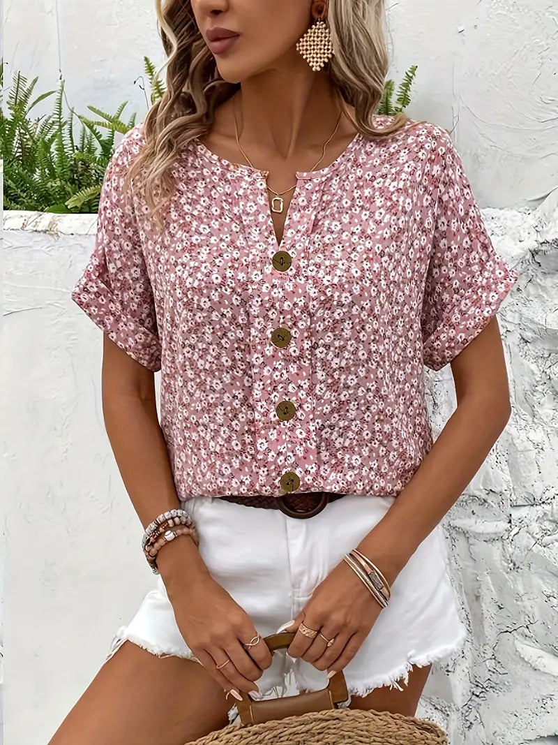 Marisa | Damen Geblümte Kurzarm Bluse