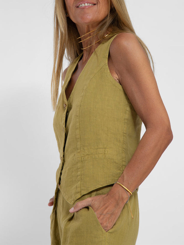 Melina | Damen Leinen Weste Zweiteiler