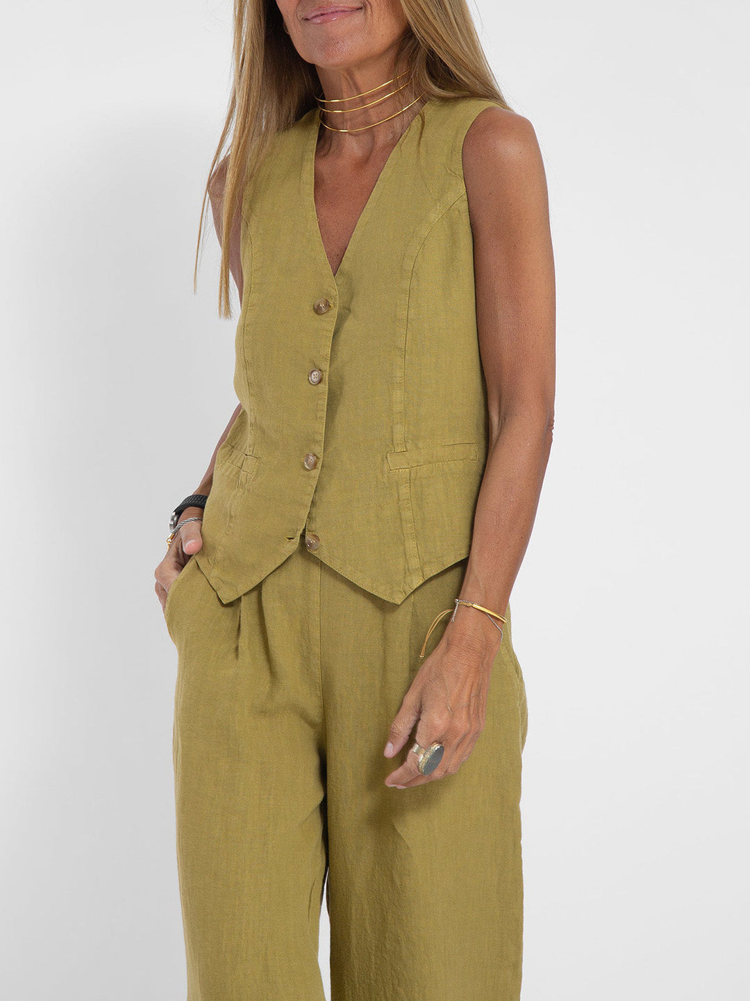 Melina | Damen Leinen Weste Zweiteiler