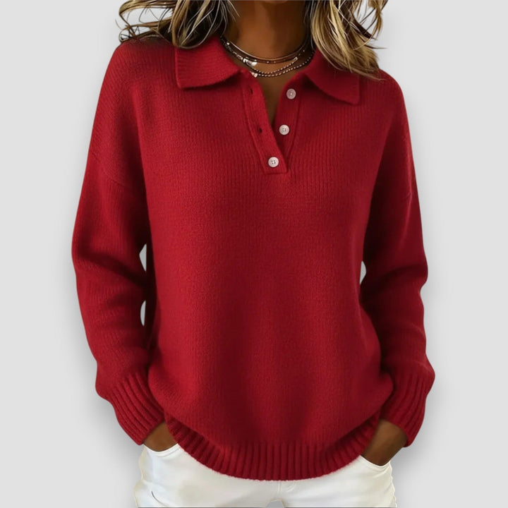 Melina | Damen Polo Strickpullover mit Knopfleiste