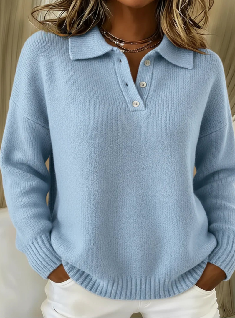 Melina | Damen Polo Strickpullover mit Knopfleiste