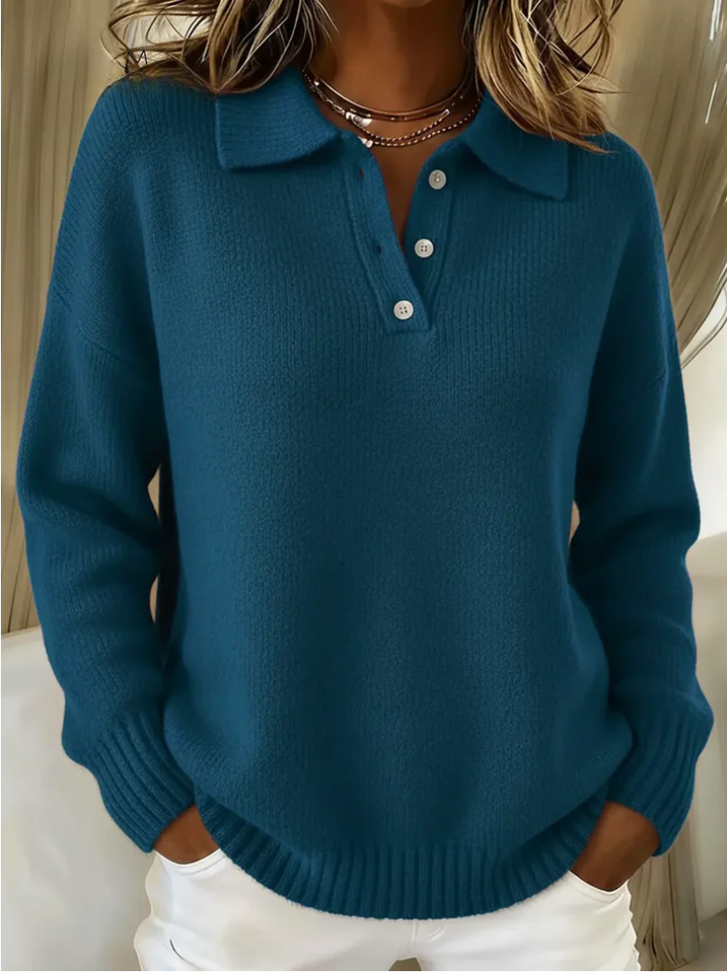 Melina | Damen Polo Strickpullover mit Knopfleiste