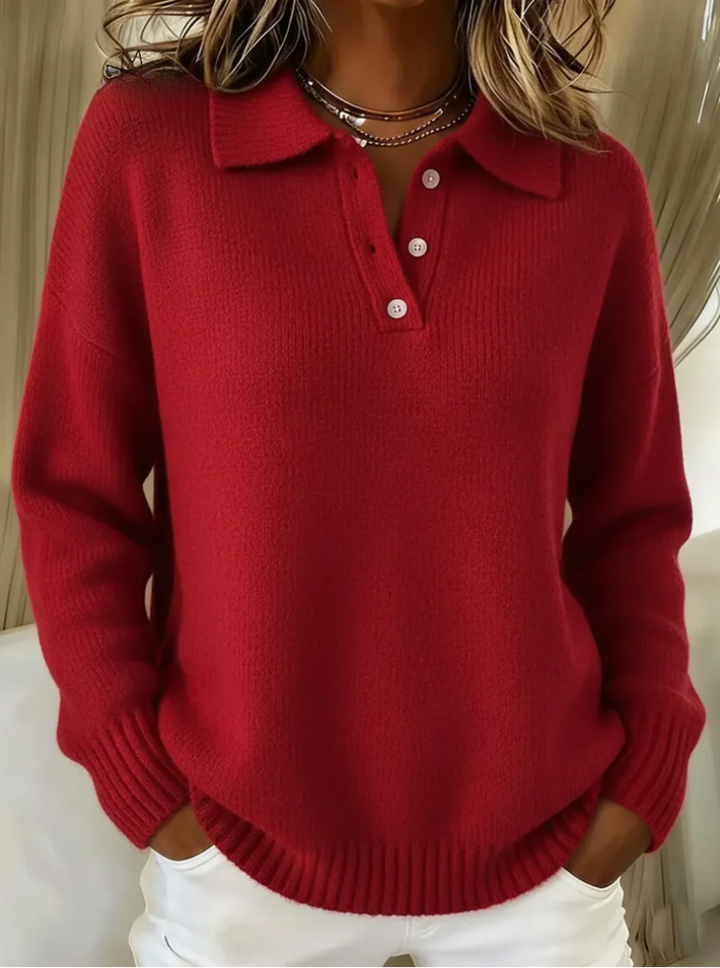 Melina | Damen Polo Strickpullover mit Knopfleiste