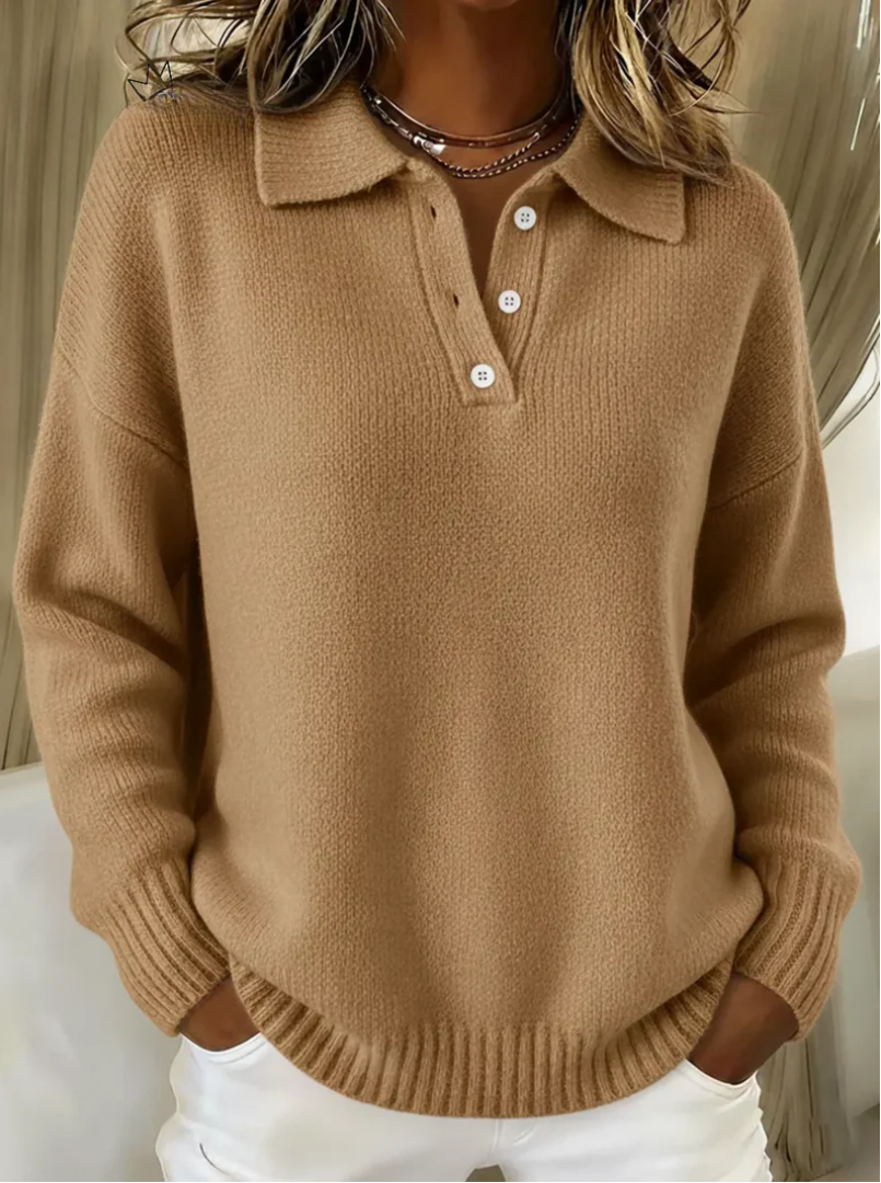 Melina | Damen Polo Strickpullover mit Knopfleiste