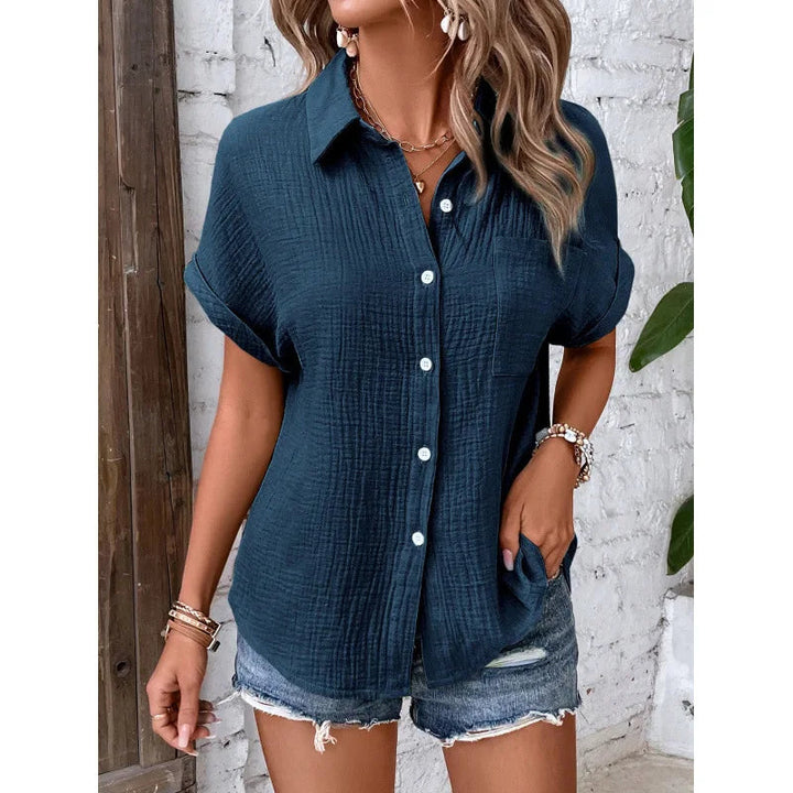 Nadine | Damen Kurzarm-Bluse mit Knopfleiste