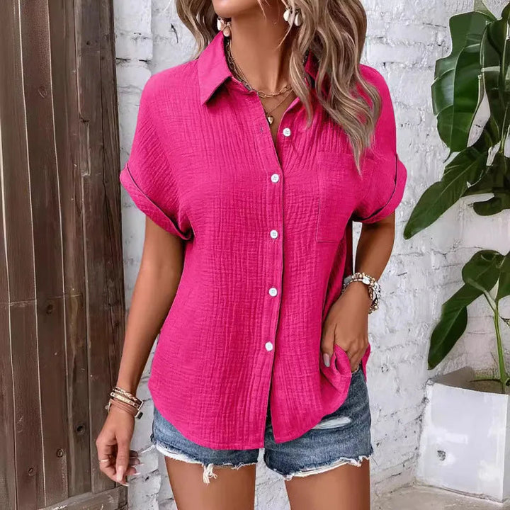 Nadine | Damen Kurzarm-Bluse mit Knopfleiste
