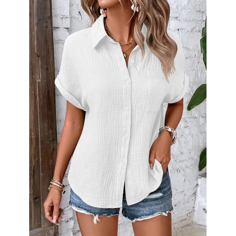 Nadine | Damen Kurzarm-Bluse mit Knopfleiste