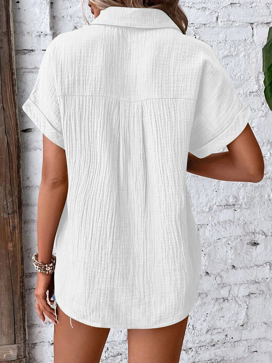 Nadine | Damen Kurzarm-Bluse mit Knopfleiste