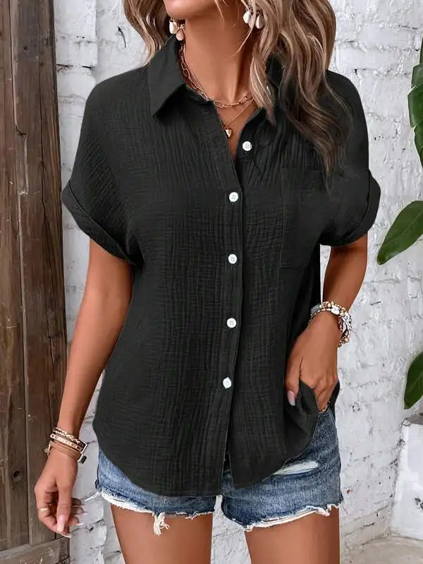 Nadine | Damen Kurzarm-Bluse mit Knopfleiste