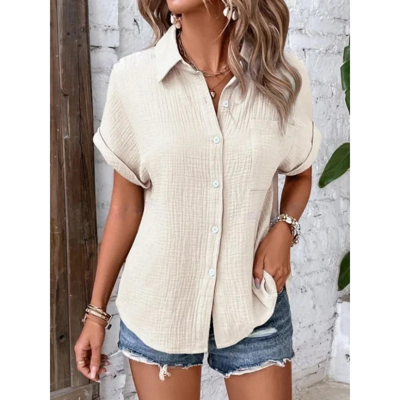 Nadine | Damen Kurzarm-Bluse mit Knopfleiste