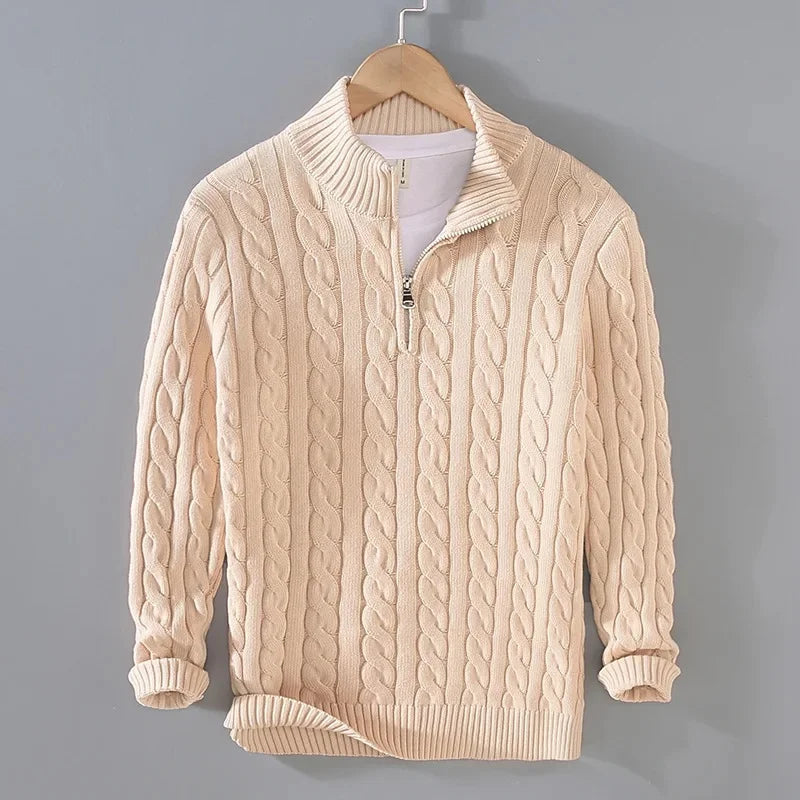 Nils | Herren Zopfstrick Half-Zip Strickpullover
