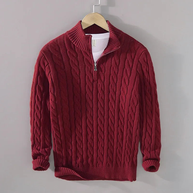Nils | Herren Zopfstrick Half-Zip Strickpullover