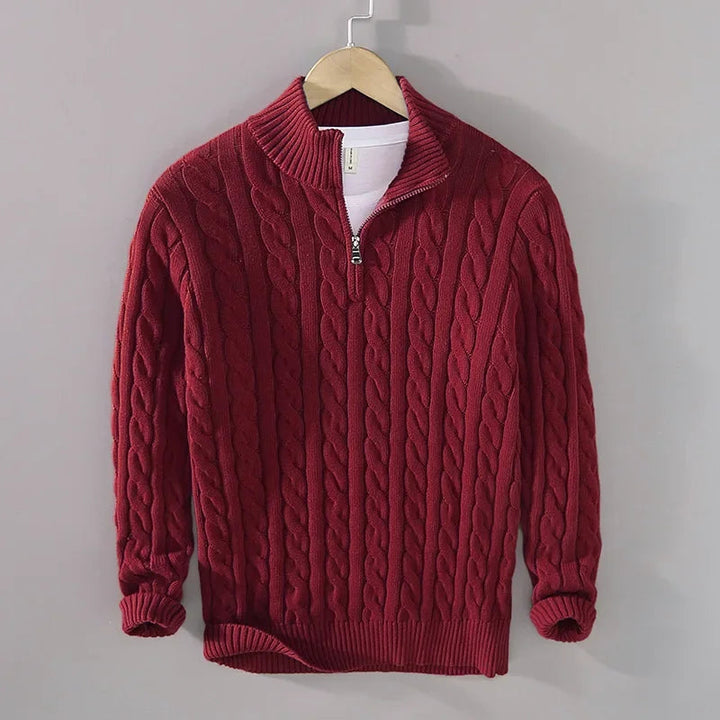Nils | Herren Zopfstrick Half-Zip Strickpullover