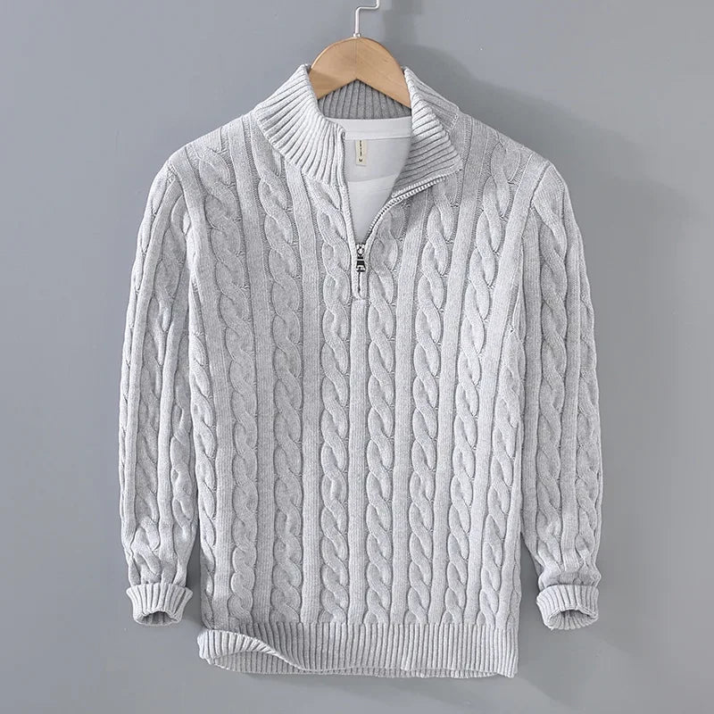 Nils | Herren Zopfstrick Half-Zip Strickpullover