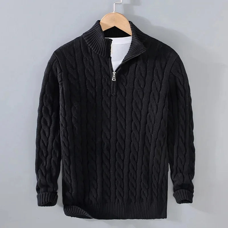 Nils | Herren Zopfstrick Half-Zip Strickpullover