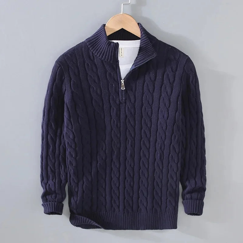 Nils | Herren Zopfstrick Half-Zip Strickpullover