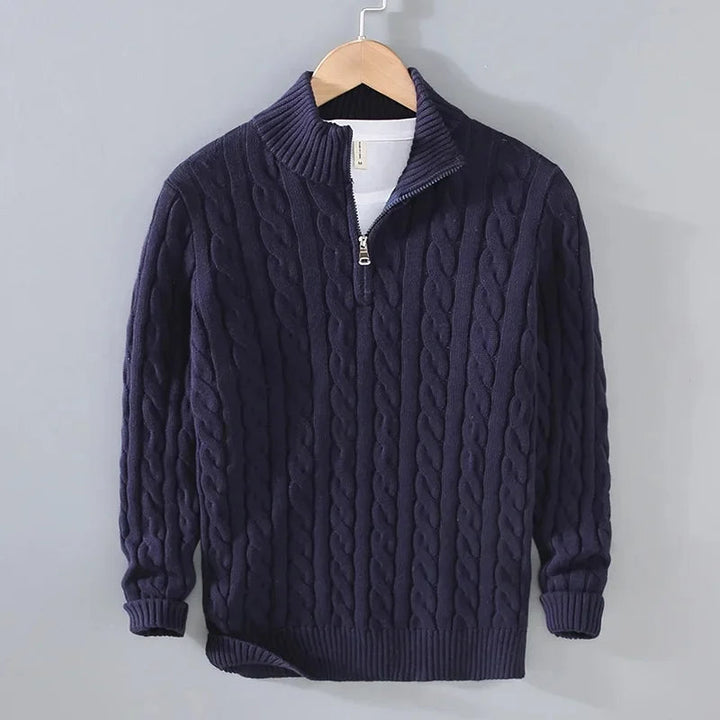 Nils | Herren Zopfstrick Half-Zip Strickpullover
