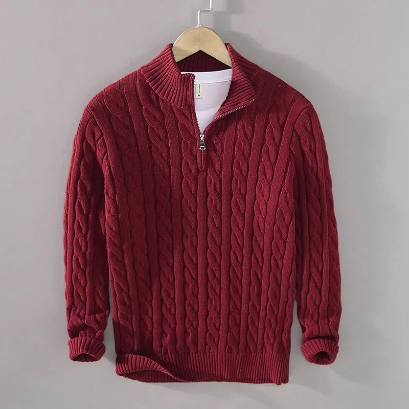 Nils | Herren Zopfstrick Half-Zip Strickpullover