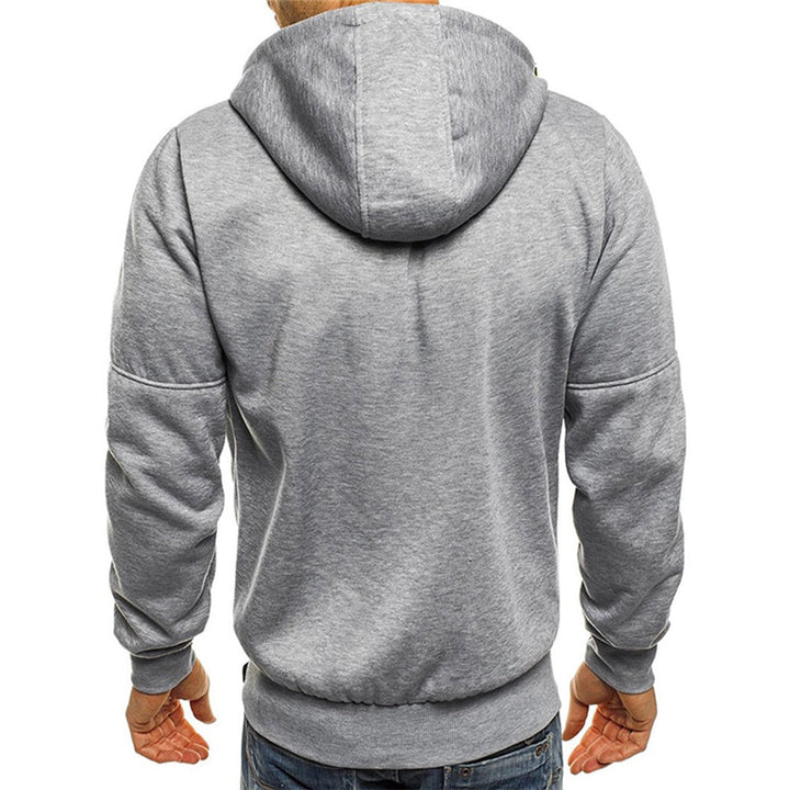 Graue Herren-Kapuzen-Sweatjacke Noah mit Reißverschluss und bequemer Passform in der Rückenansicht.