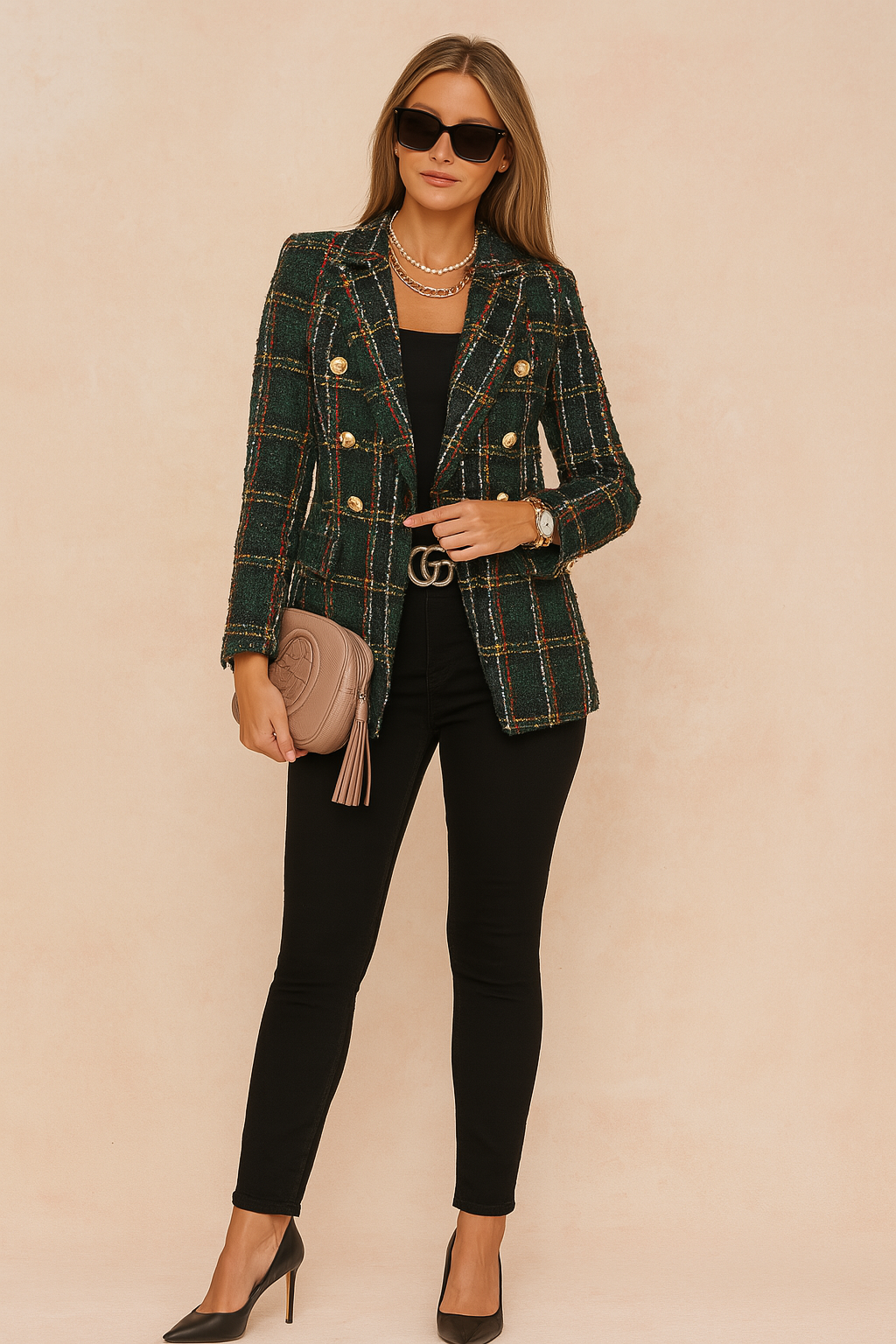 Pia | Women's double-breasted plaid blazer
