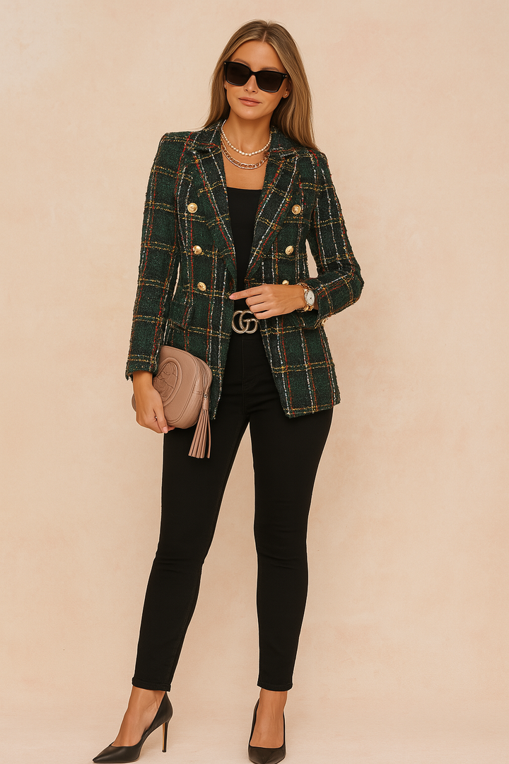 Pia | Women's double-breasted plaid blazer
