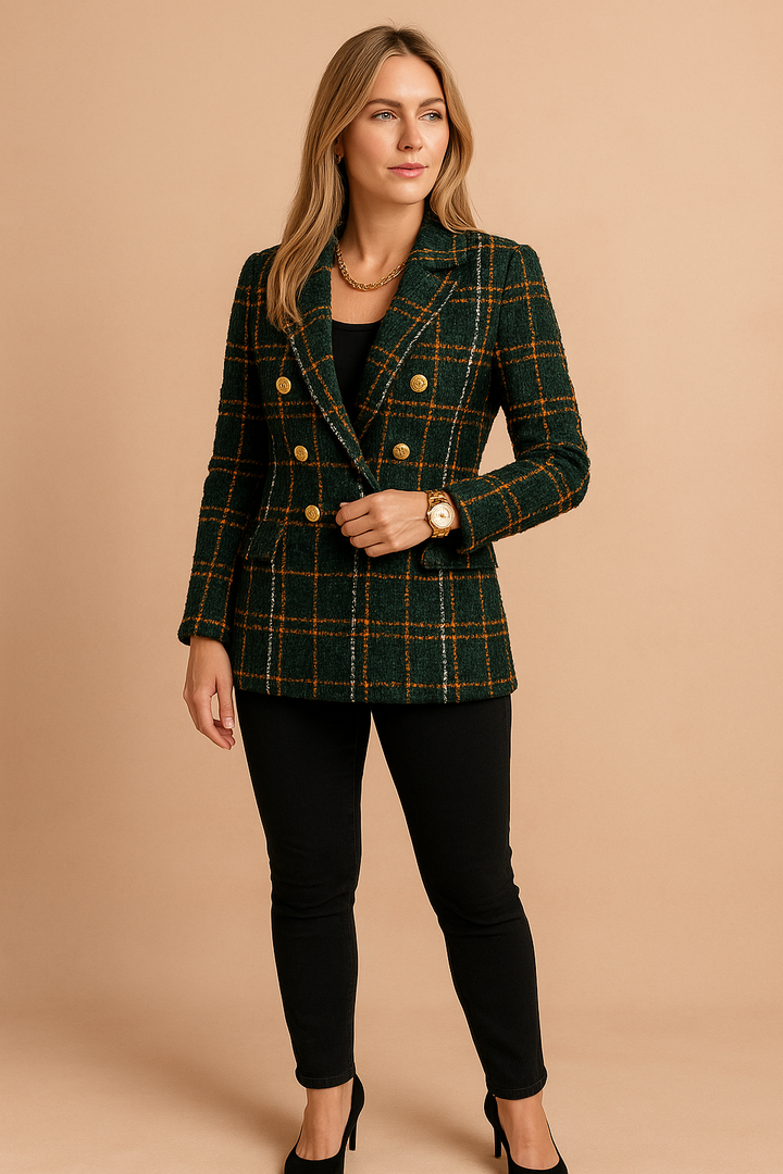 Pia | Women's double-breasted plaid blazer