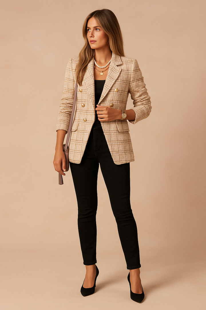 Pia | Women's double-breasted plaid blazer