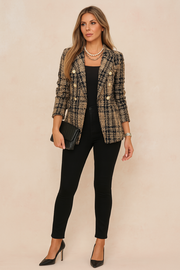 Pia | Women's double-breasted plaid blazer