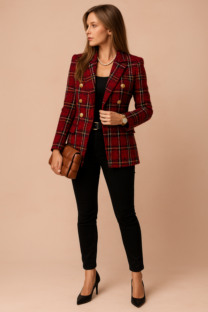 Pia | Women's double-breasted plaid blazer
