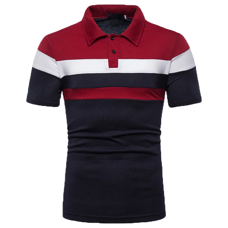 Raphael Herren-Poloshirt mit modernem Color-Block-Design in Dunkelblau, Weiß und Dunkelrot mit klassischem Kragen.