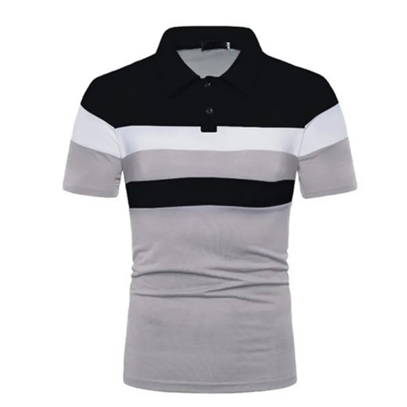 Raphael Herren-Poloshirt mit modernem Color-Block-Design in Schwarz, Weiß und Grau mit klassischem Kragen.
