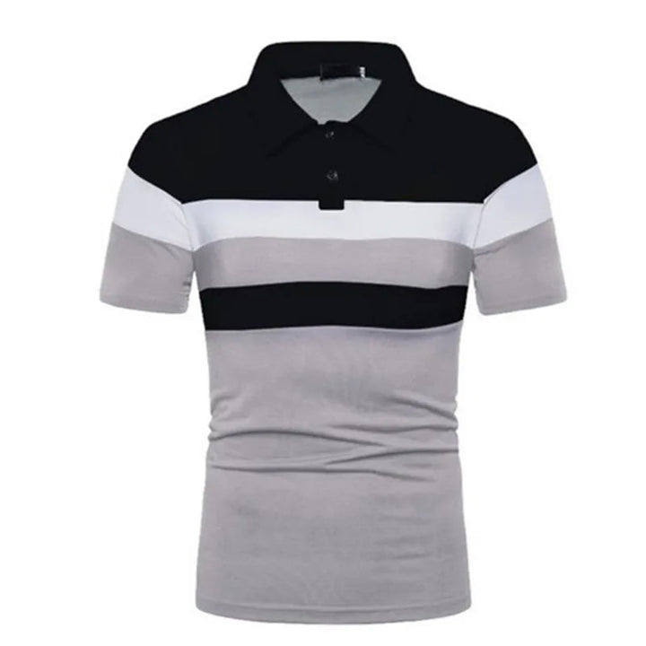 Raphael Herren-Poloshirt mit modernem Color-Block-Design in Schwarz, Weiß und Grau mit klassischem Kragen.