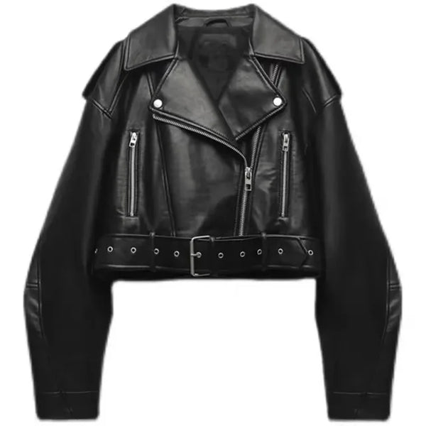 Romy | Damen Cropped Bikerjacke in Lederoptik