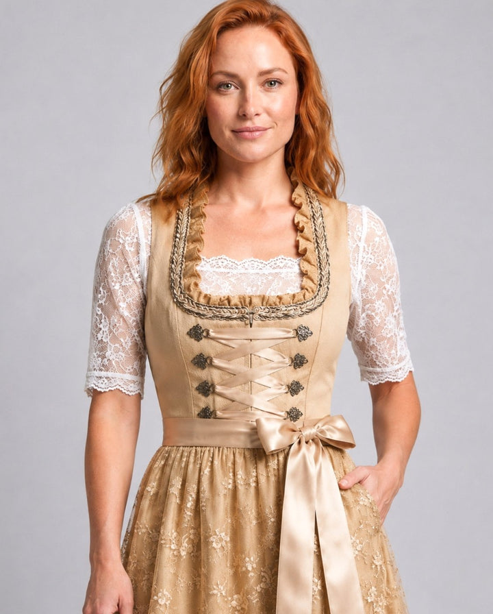 Rosa | Damen Oktoberfest Dirndlkleid Spitzenbluse floraler Spitzenrock
