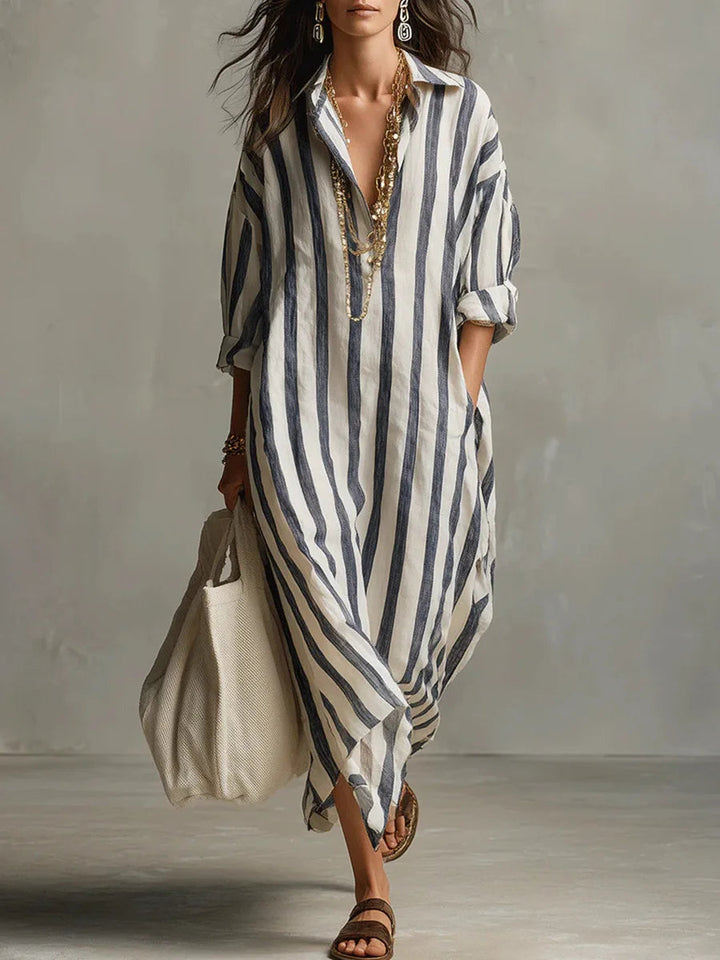 Salome | Damen Gestreiftes Leinen Hemdkleid