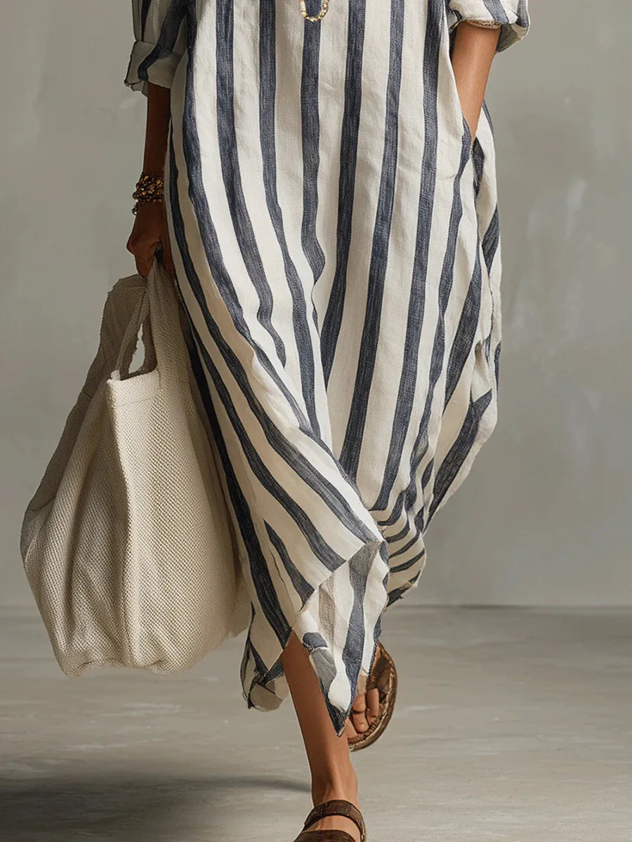 Salome | Damen Gestreiftes Leinen Hemdkleid
