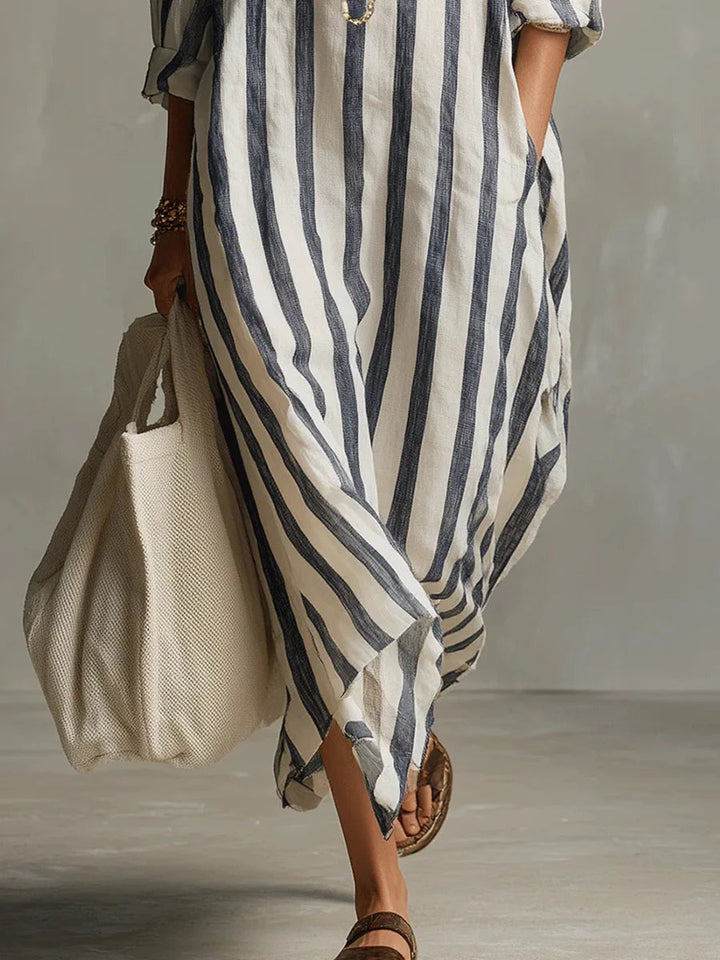 Salome | Damen Gestreiftes Leinen Hemdkleid