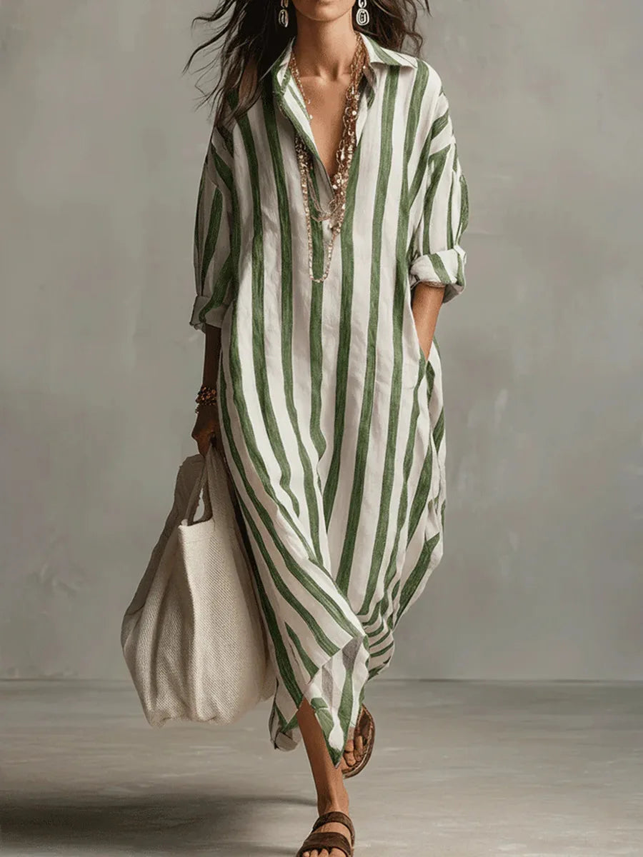 Salome | Damen Gestreiftes Leinen Hemdkleid
