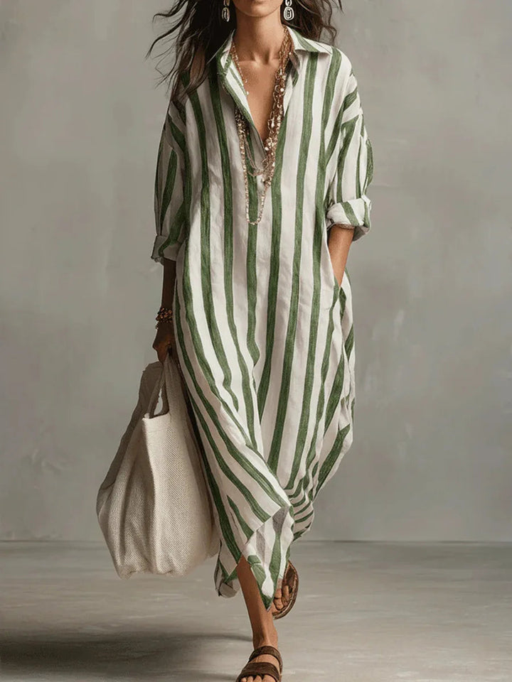Salome | Damen Gestreiftes Leinen Hemdkleid