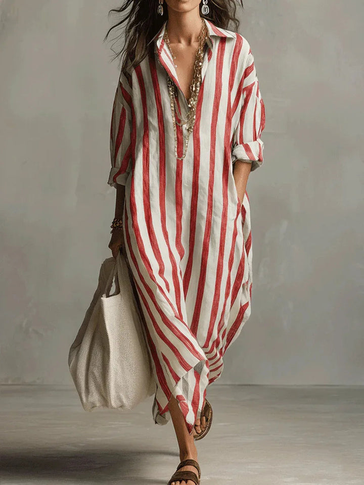 Salome | Damen Gestreiftes Leinen Hemdkleid