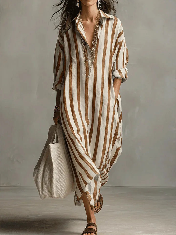Salome | Damen Gestreiftes Leinen Hemdkleid