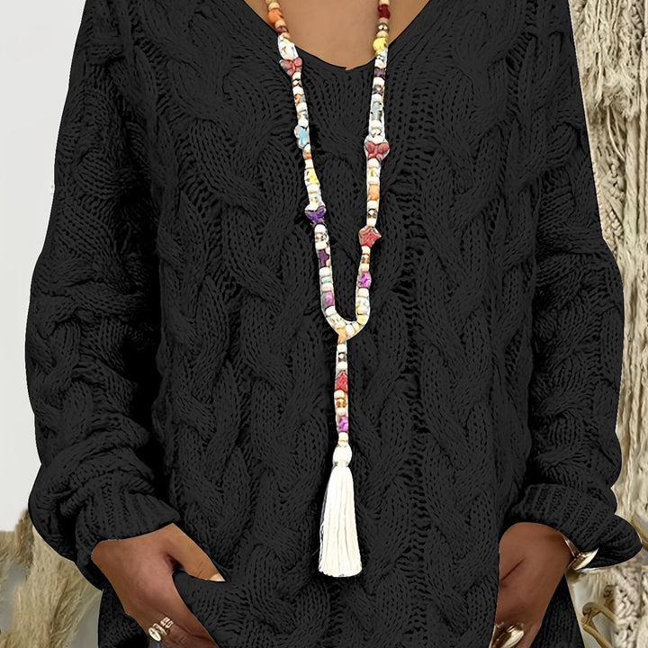 Selina | Pull en maille à torsades et à col en V pour femme