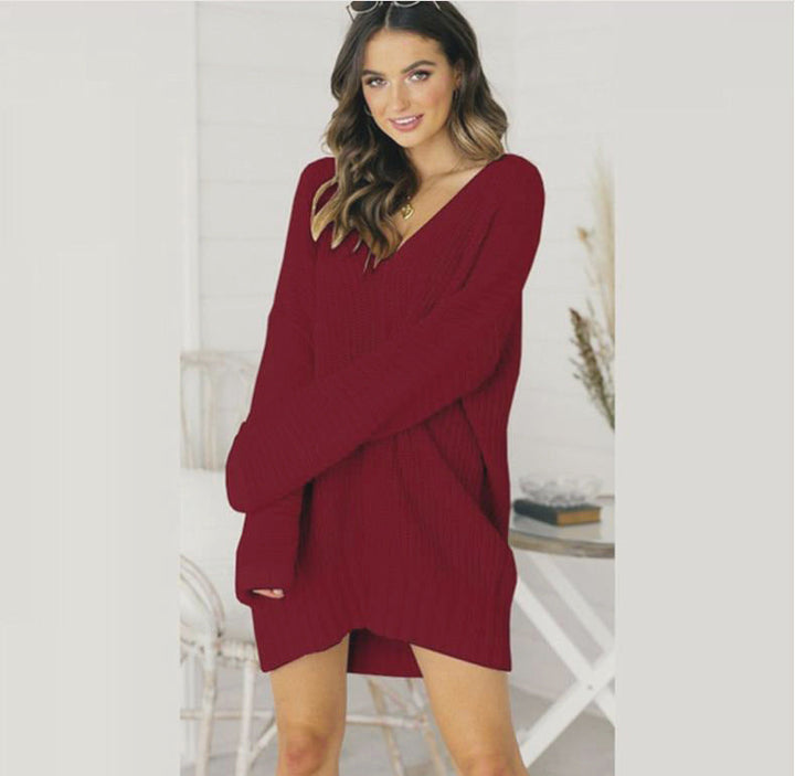 Vera | Robe pull oversize en maille à col en V pour femme